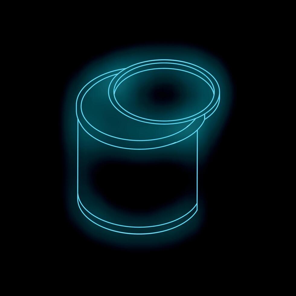 Neon blue open tin can shining in the dark vector