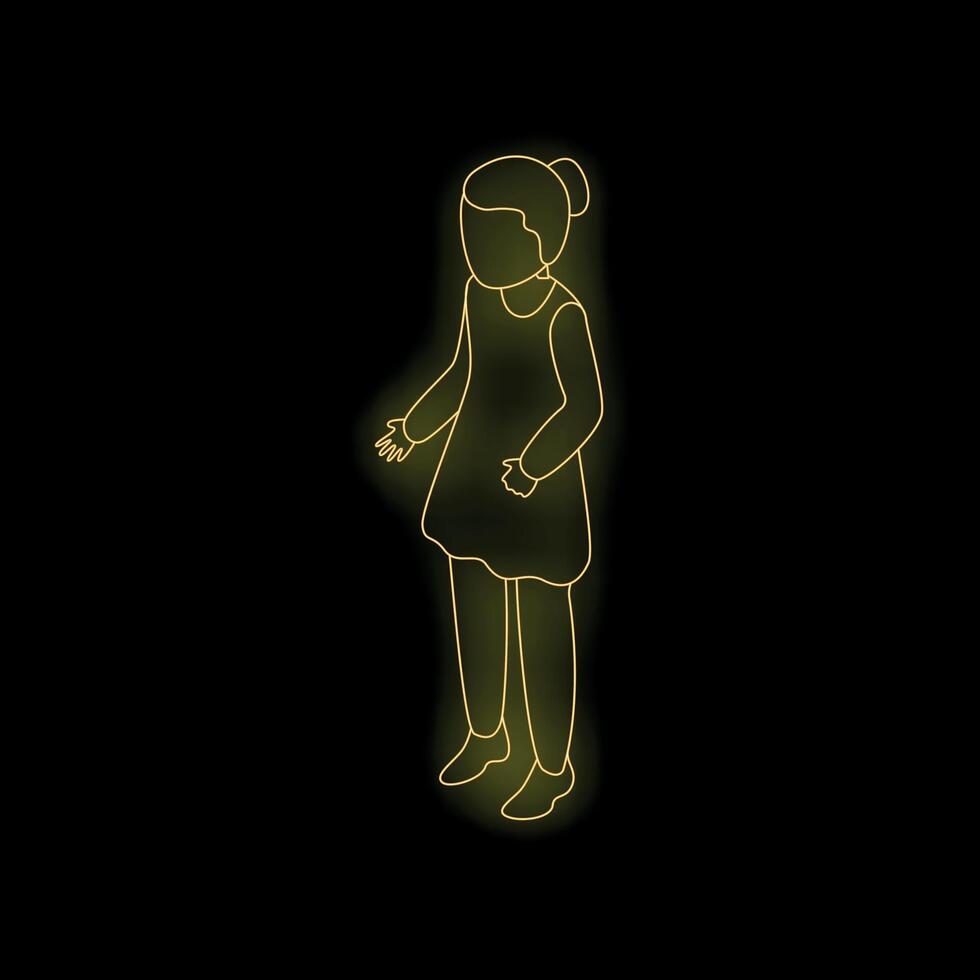 Neon yellow silhouette of young girl standing and gesturing vector