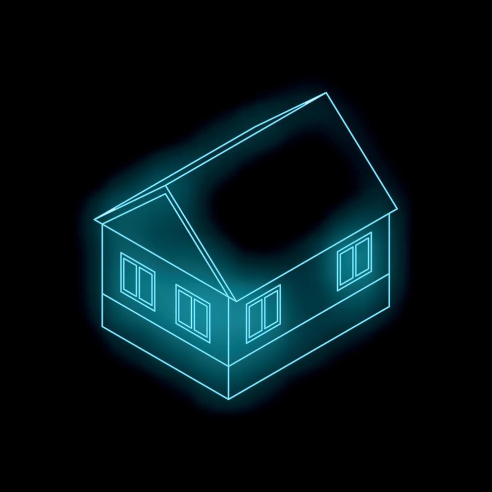 Glowing neon house on black background representing real estate vector