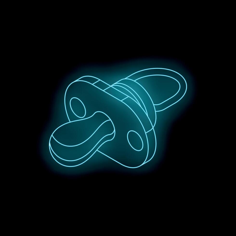 Glowing neon baby pacifier on black background representing childcare and infancy vector