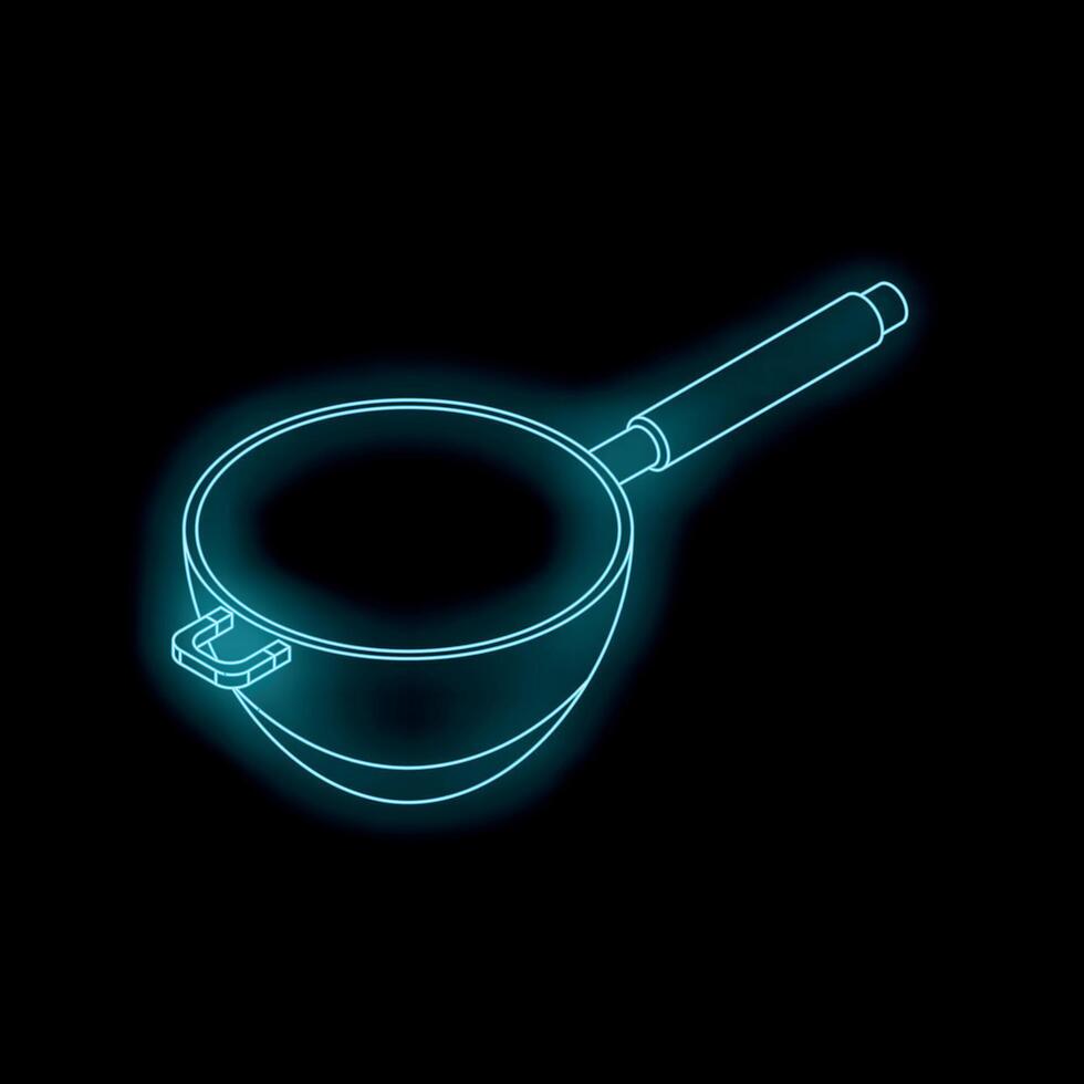 Glowing neon wok isometric view on black background vector