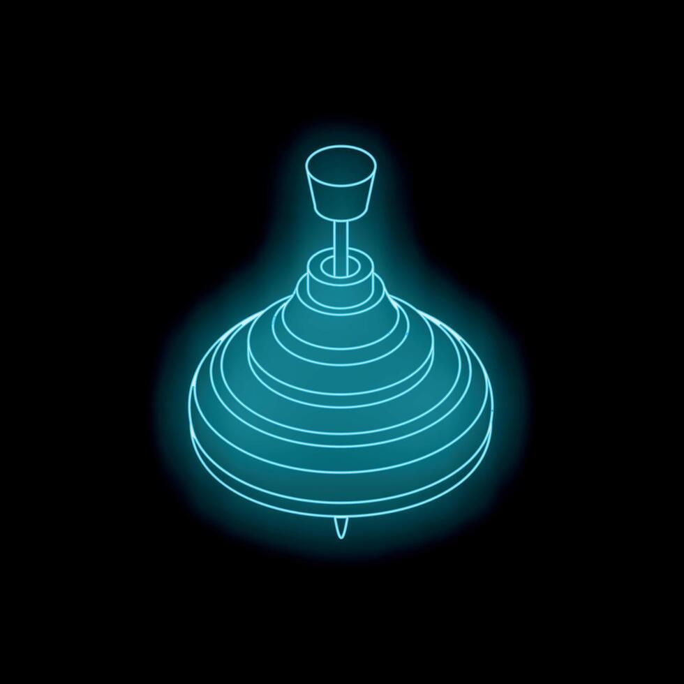 Glowing neon spinning top rotating on black background vector