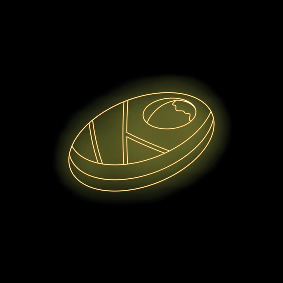 Glowing neon baby moses basket on black background vector