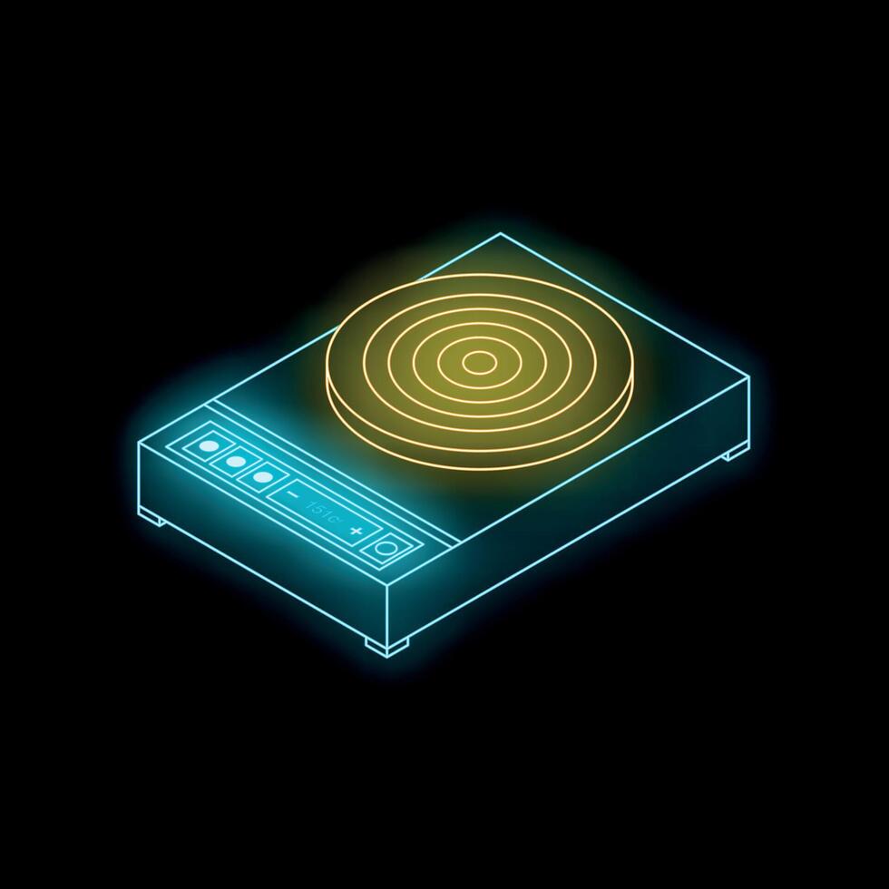 Electric cooking plate showing temperature control buttons in neon style vector