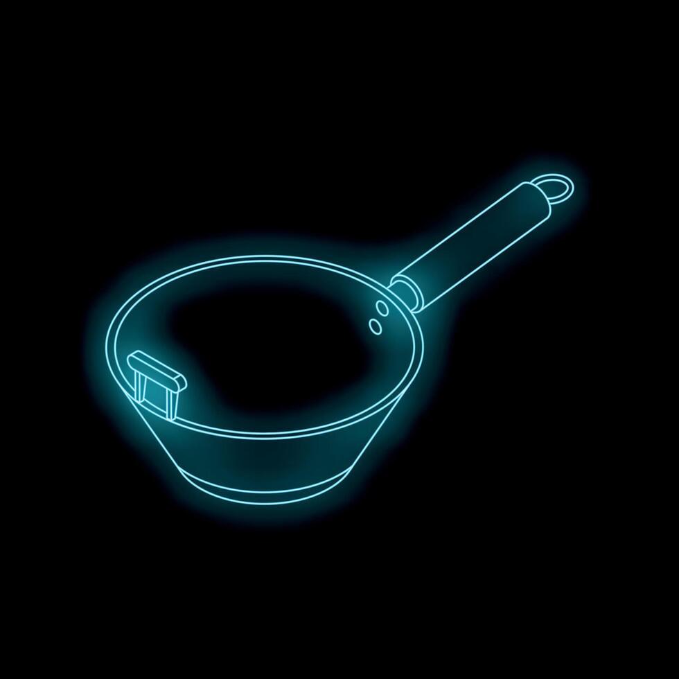 Neon blue wok shining in the dark, isometric view vector