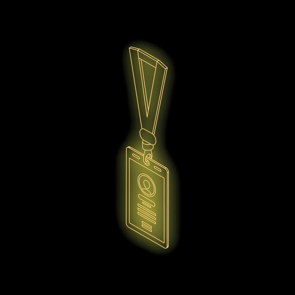 Yellow neon id card hanging with lanyard on black background vector