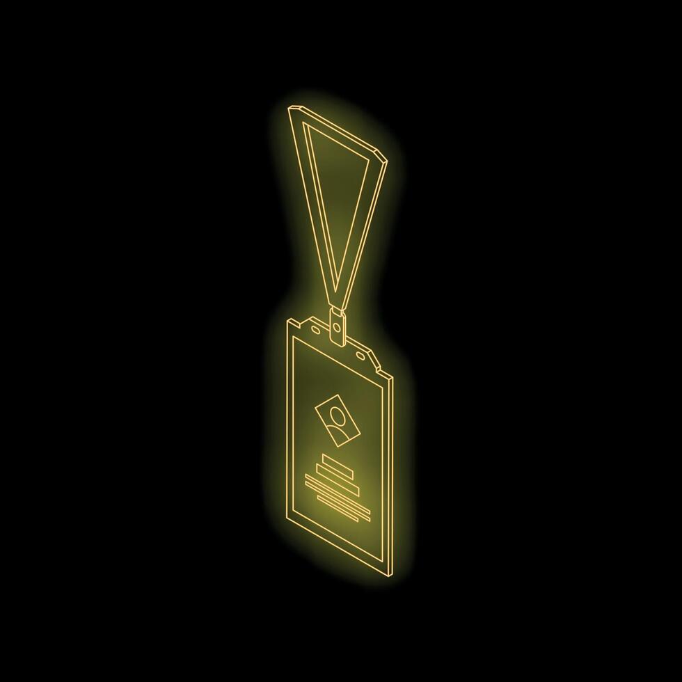 Glowing yellow identification card hanging on lanyard on black background vector