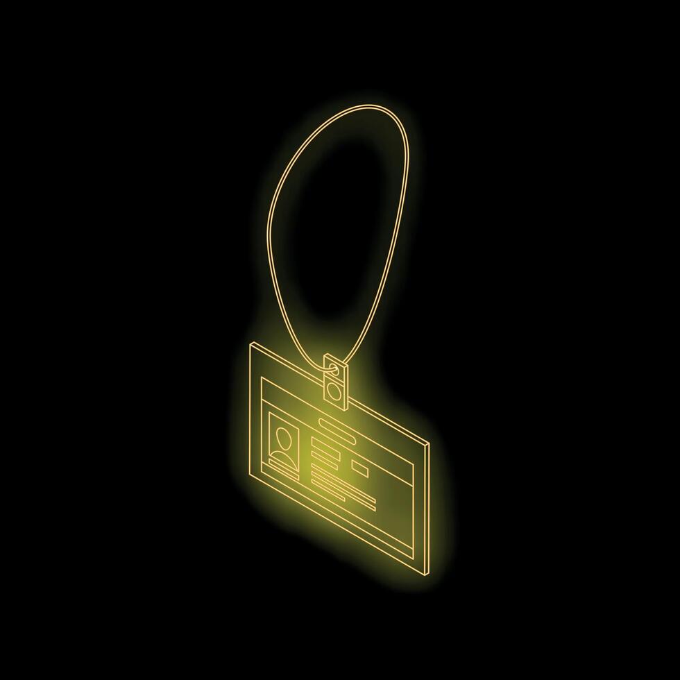 Neon id badge with personal information glowing on black background vector
