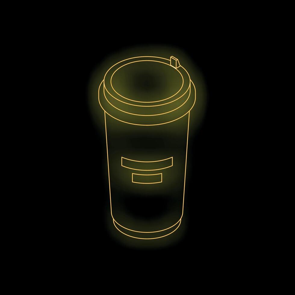 Glowing neon coffee cup on dark background representing modern refreshment vector
