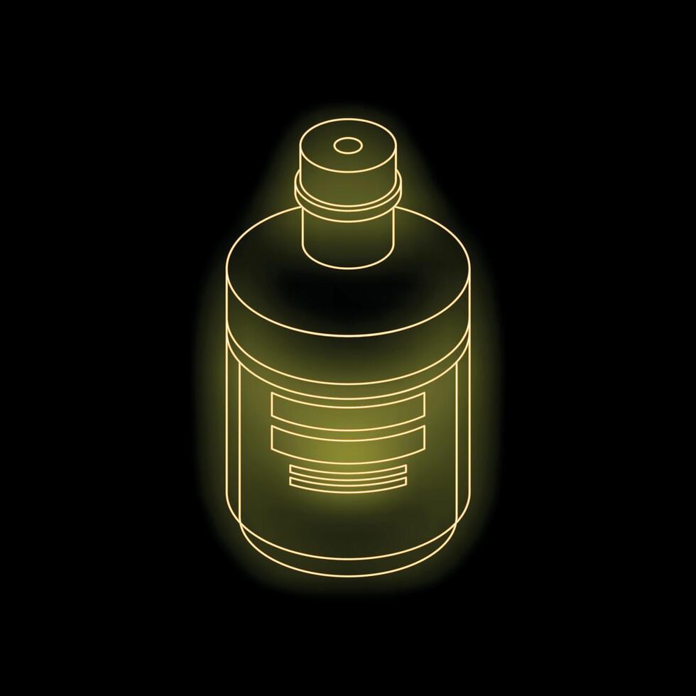 Glowing neon yellow bottle on black background representing health, beauty, and wellness vector