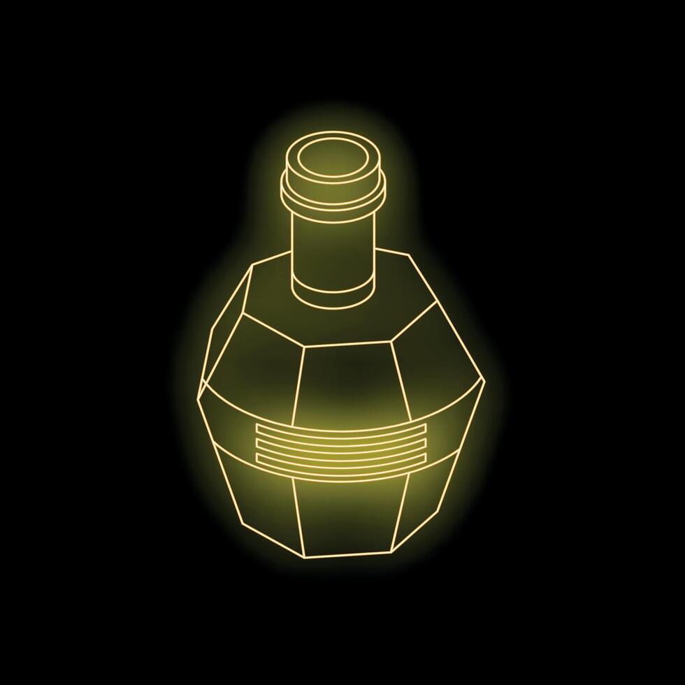 Yellow neon light representing modern perfume bottle on black background vector