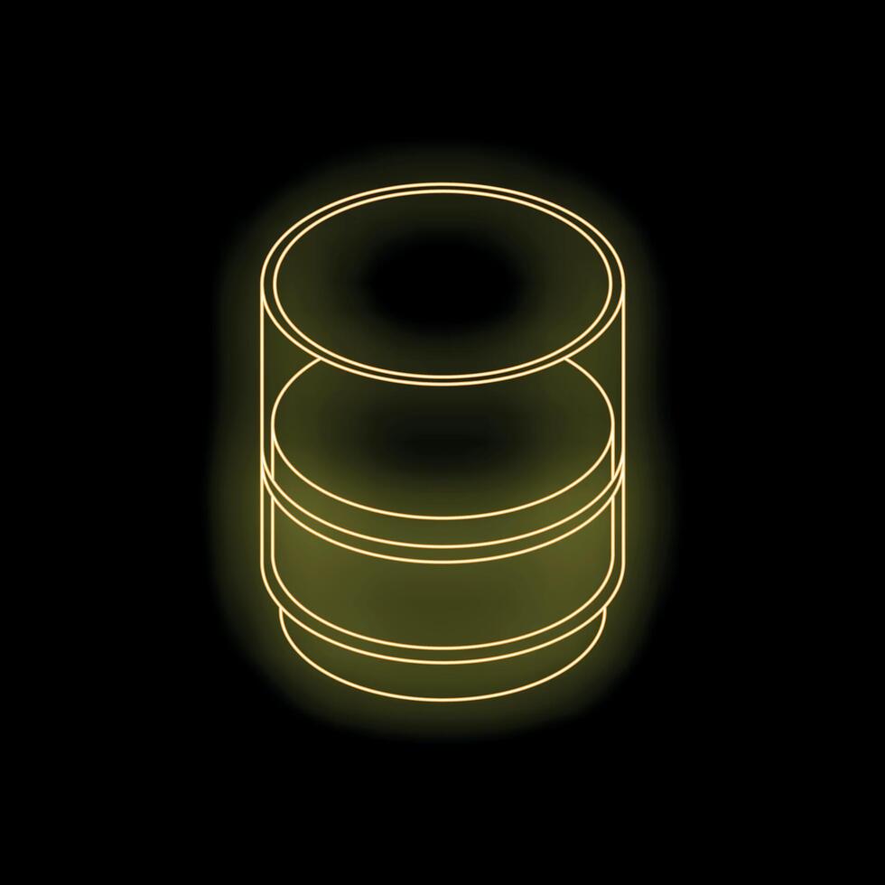 Yellow neon light showing modern round table on black background vector