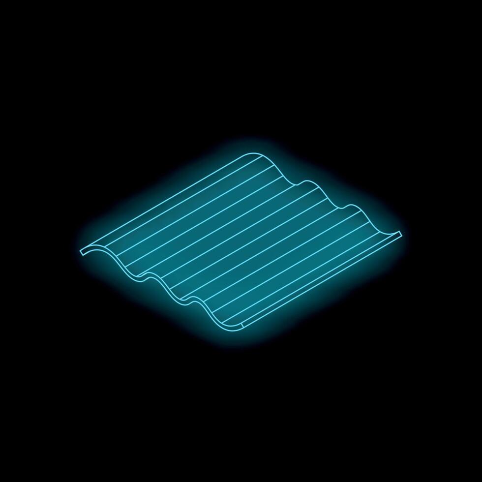 Glowing neon blue corrugated roofing sheet on black background vector