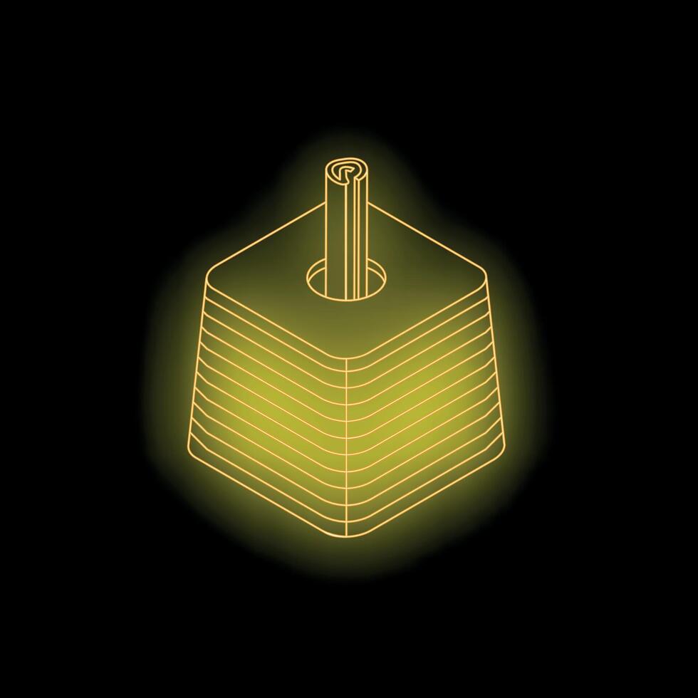 Neon yellow isometric gym weight plates and barbell on black background representing fitness training vector