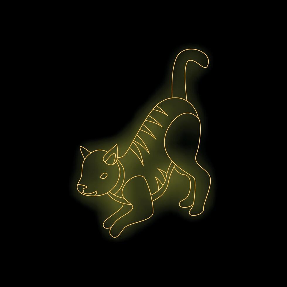 Playful neon cat getting ready to pounce in the dark vector