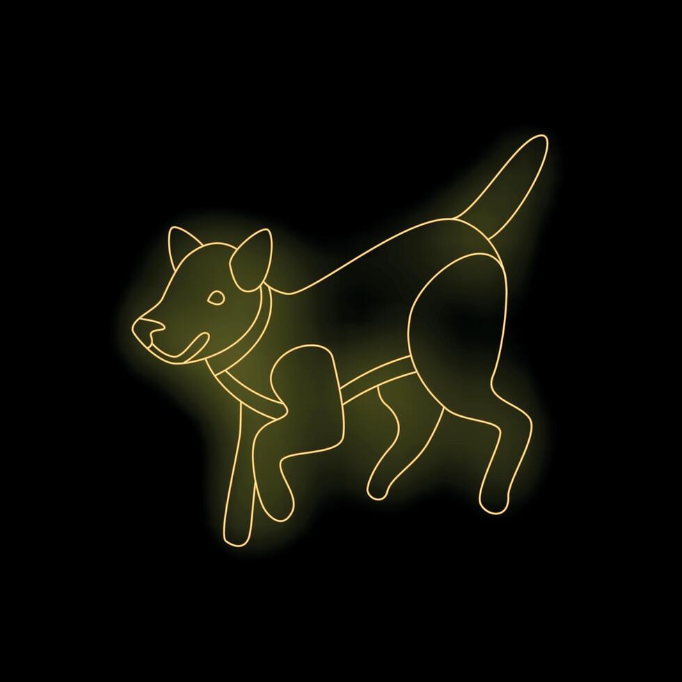 Neon yellow dog running with leash on black background vector