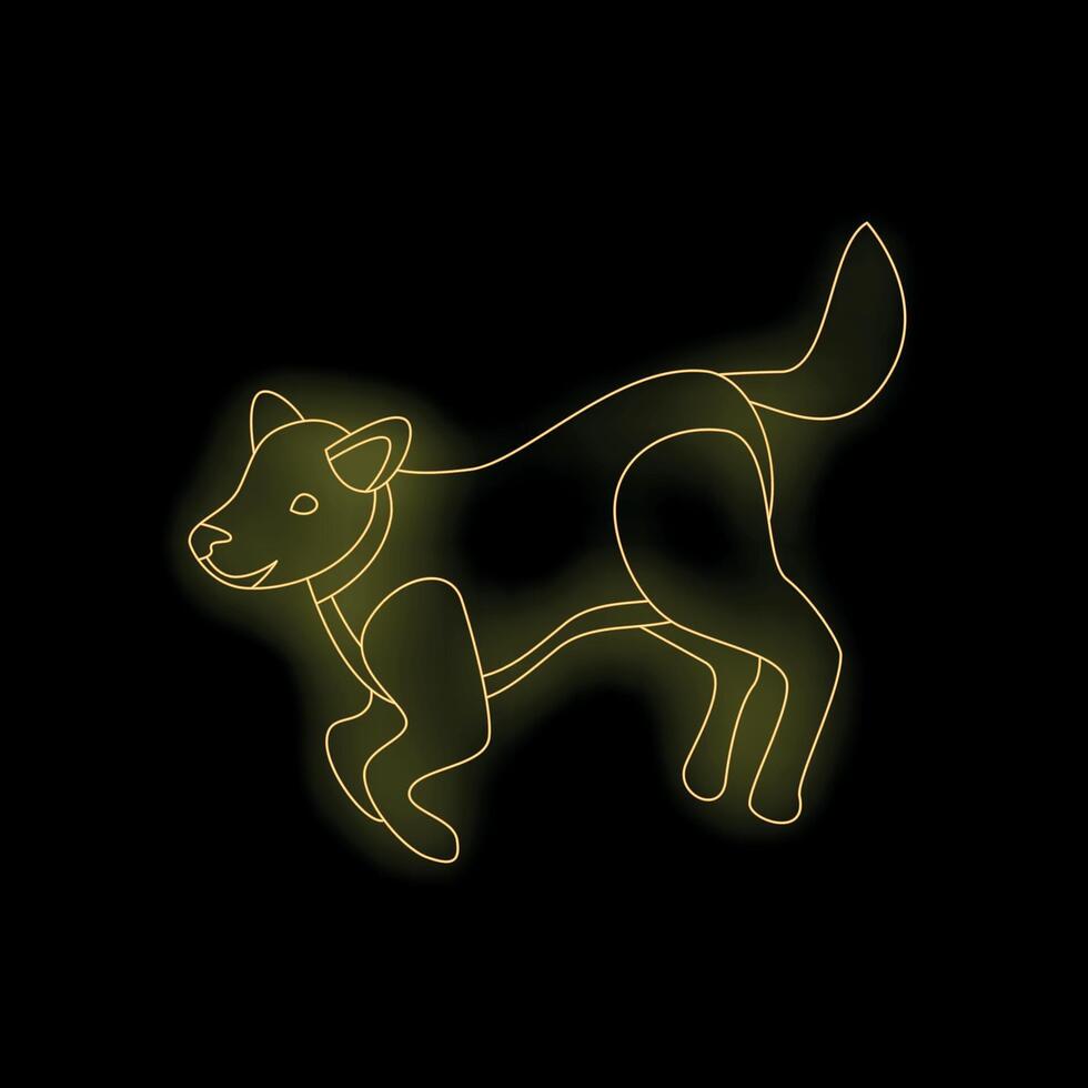Yellow neon light showing running dog on black background vector