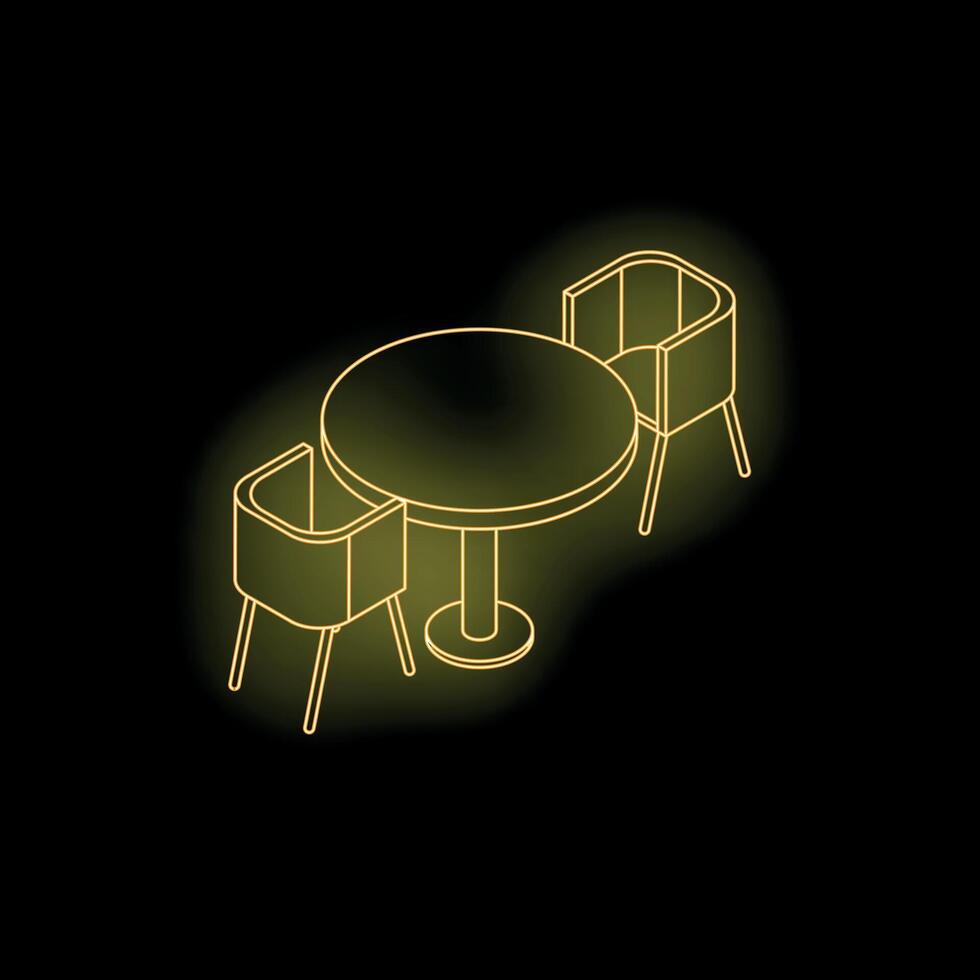 Neon yellow table and chairs glowing in the dark vector