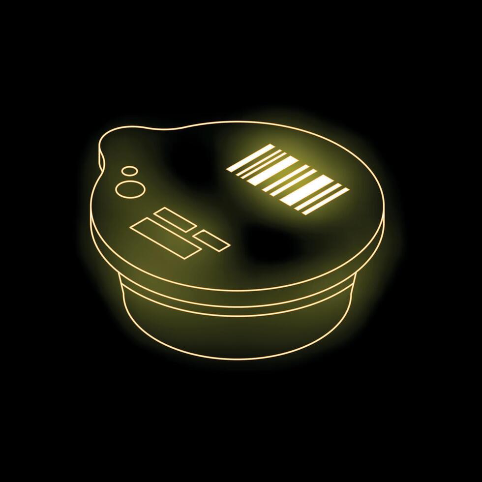 Glowing coffee pod with barcode and label showing modern beverage technology vector