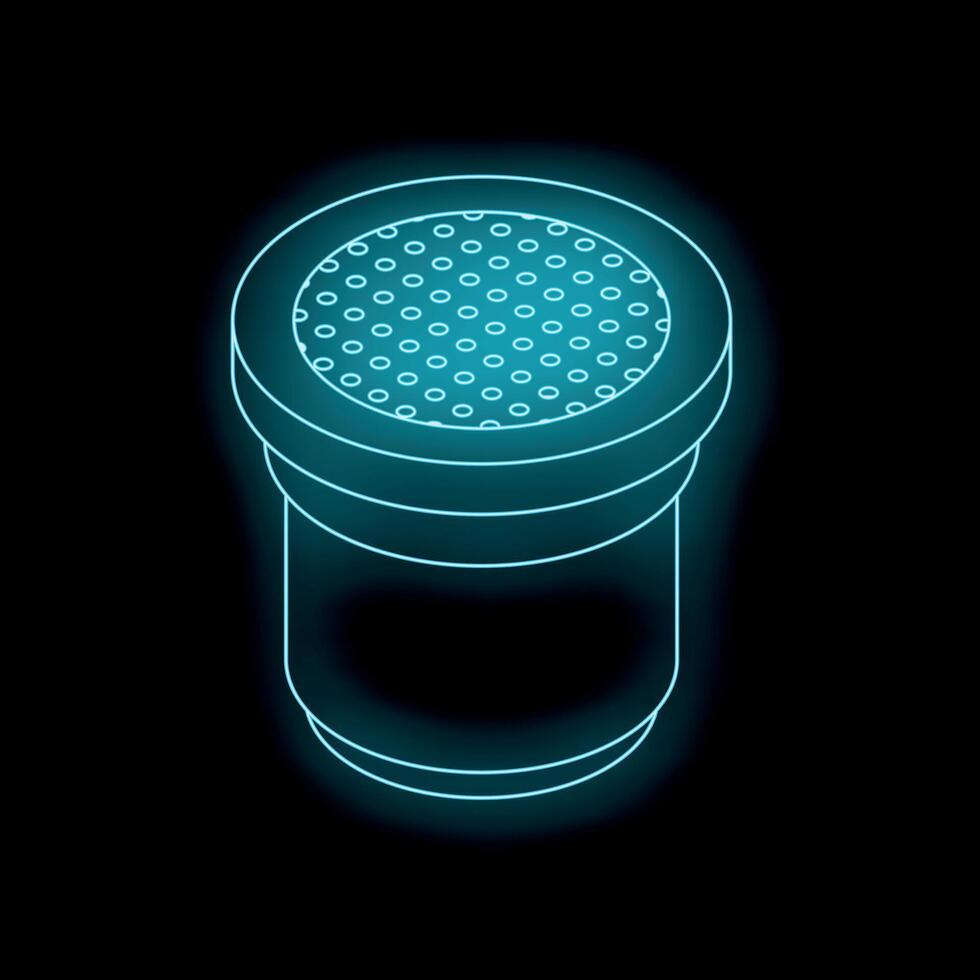 Glowing neon coffee pod on black background representing modern beverage culture vector