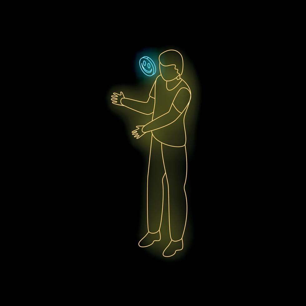 Juggler juggling with a positive emotion in neon light style vector