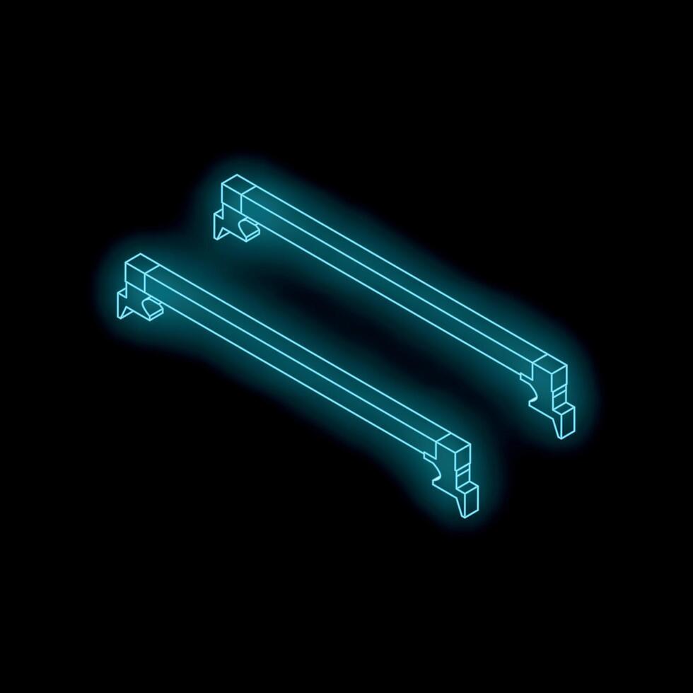 Glowing roof rack bars isometric projection on dark background vector