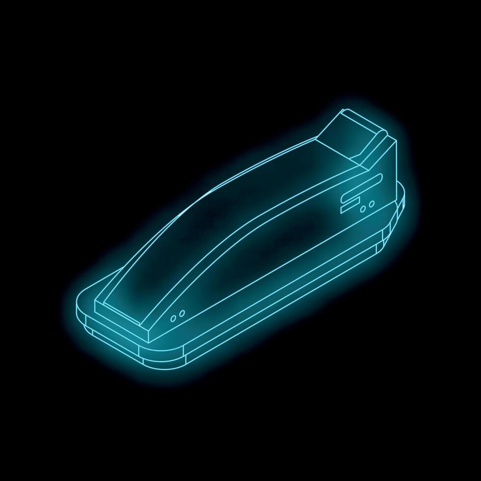 Futuristic sci fi neon glowing hovercraft floating on black background vector