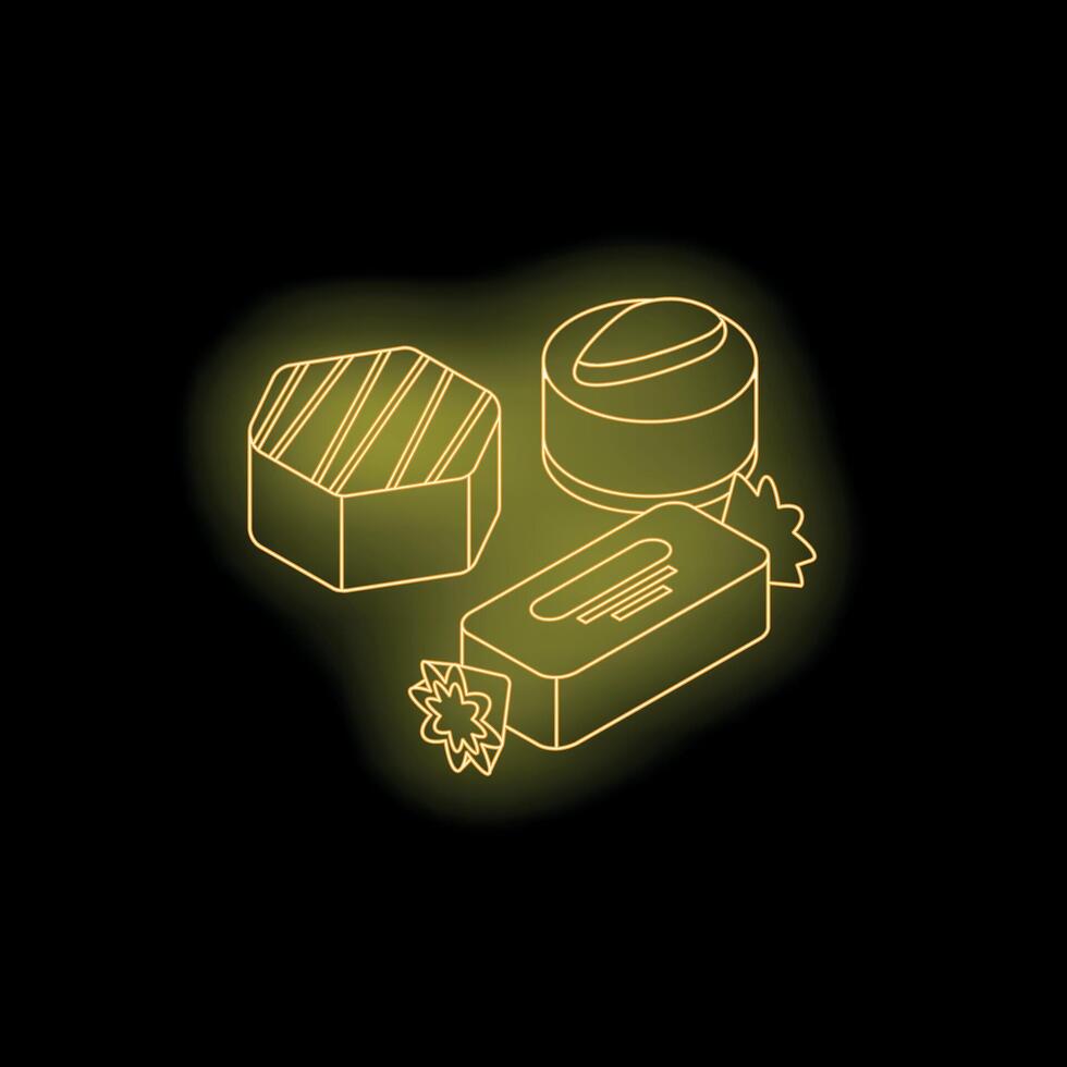 Glowing neon chocolates, candies and sweets representing dessert indulgence vector