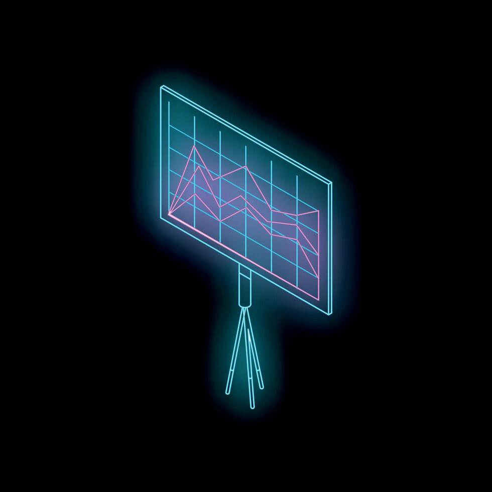 Neon isometric projection screen showing growing trend on black background vector