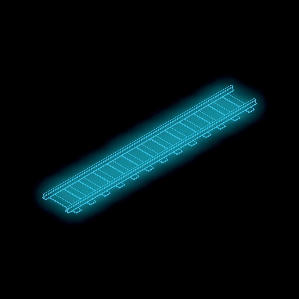 Glowing blue railroad tracks extending into darkness, futuristic transportation concept vector