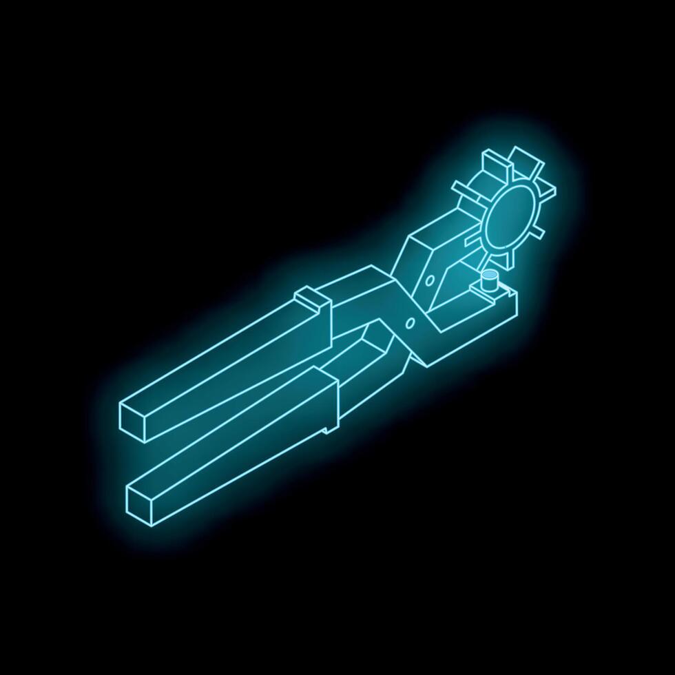 Riveting pliers glowing with neon light on black background vector