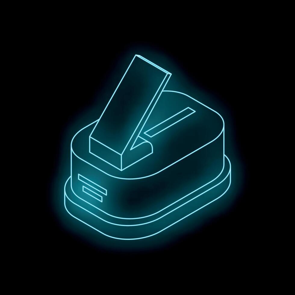 Neon blue stapler on black background, isometric stationery tool shining bright vector