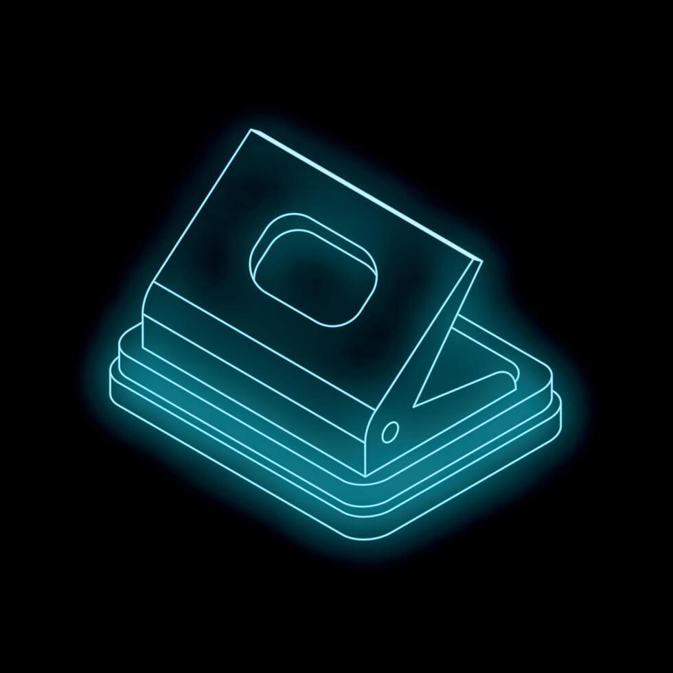 Neon hole punch on a black background, isometric view vector