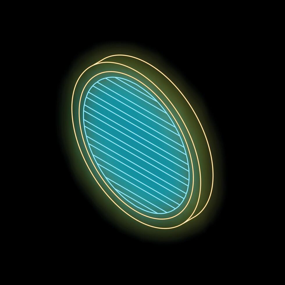 Neon isometric air filter replacing icon glowing on dark background vector