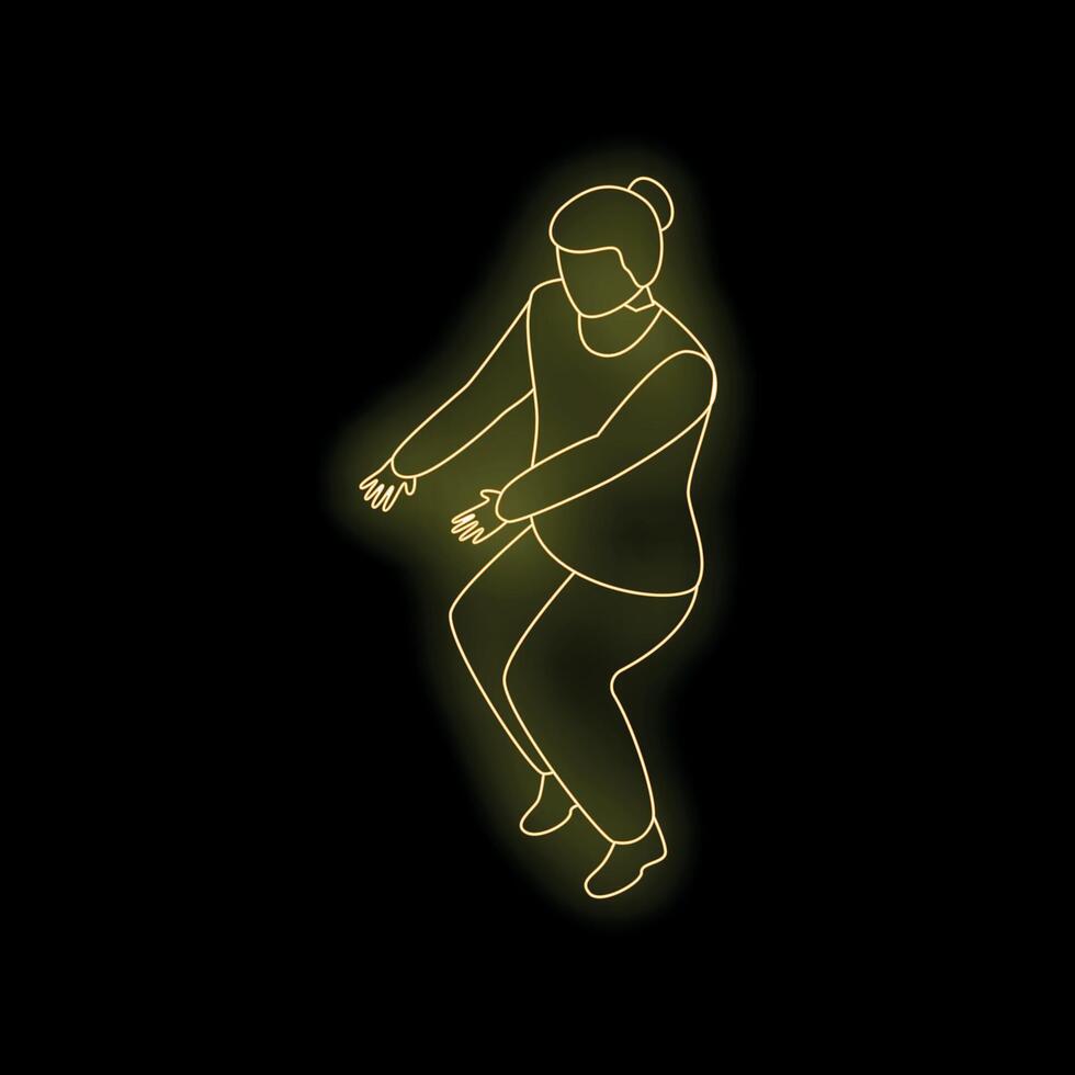 Woman doing squats exercise in neon style on black background vector