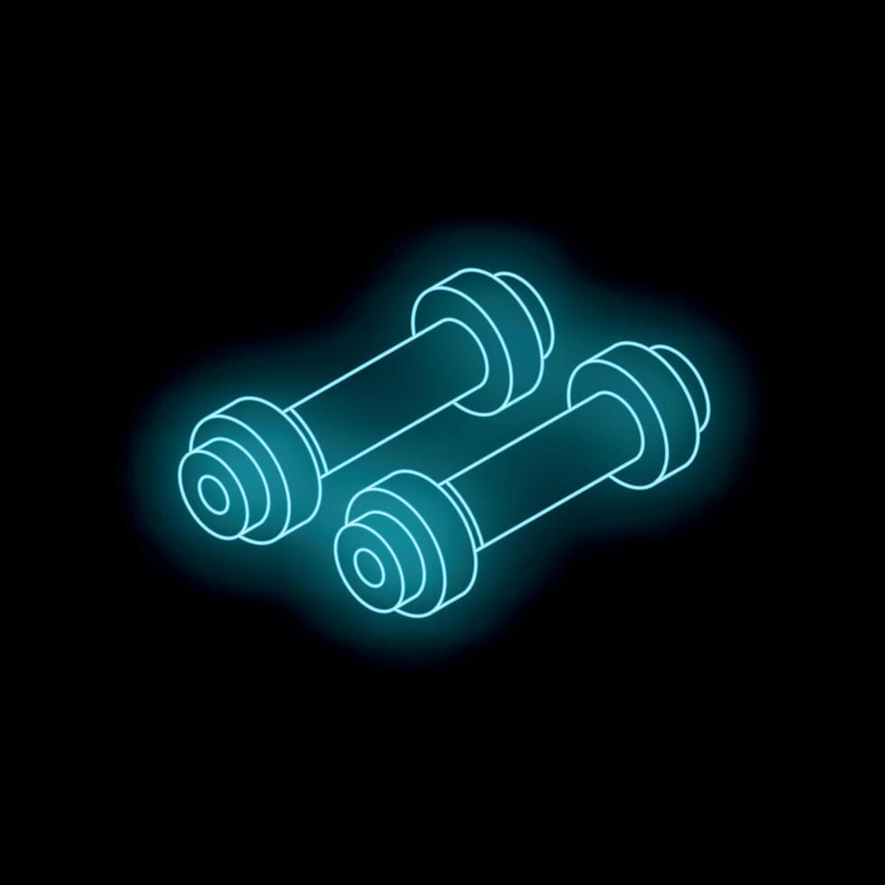 Neon blue dumbbells shining in the dark representing fitness and a healthy lifestyle vector