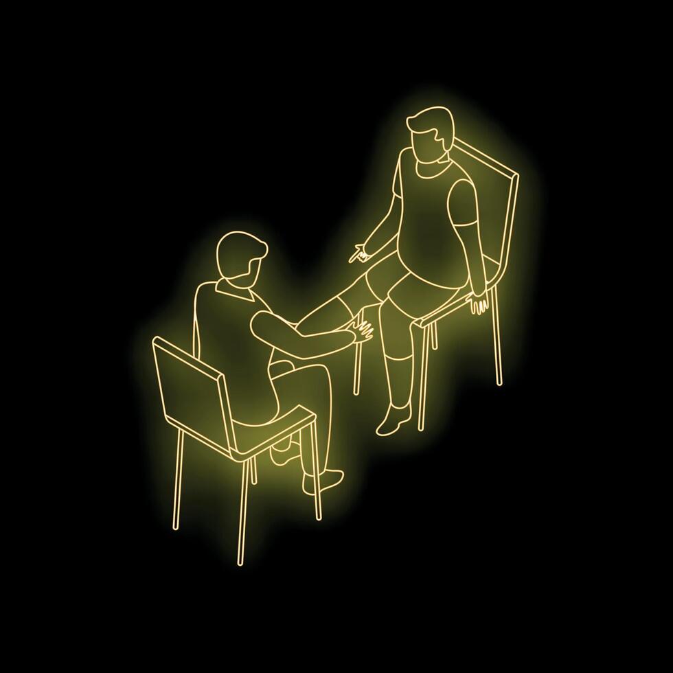 Doctor examining patient's knee in medical office with neon effect vector