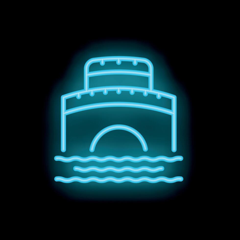 Neon ship sailing on water at night minimalist illustration vector