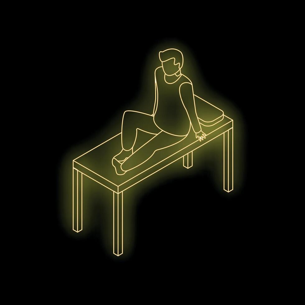 Patient relaxing on examination table, neon yellow isometric icon of healthcare vector