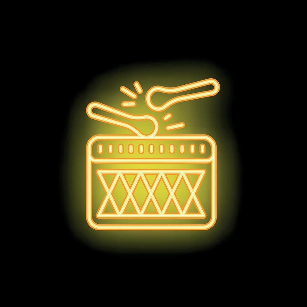 Neon drum set with drumsticks playing music vector