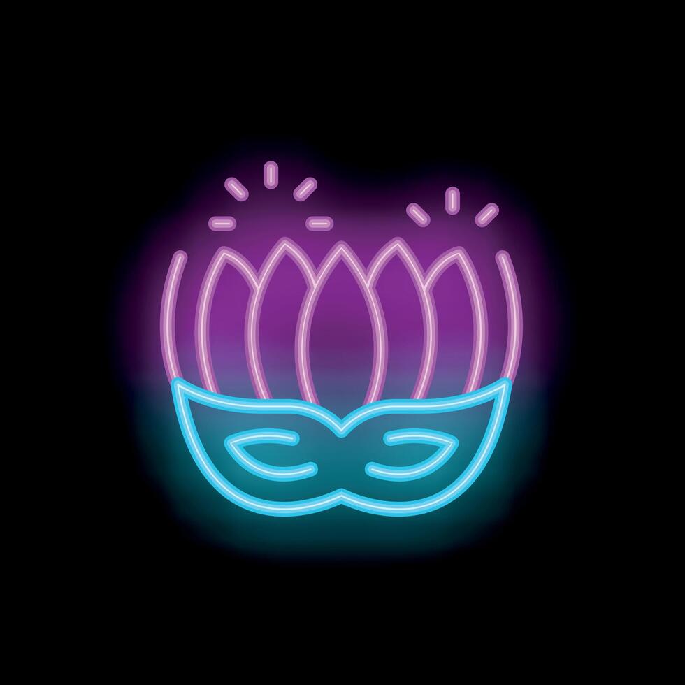 Neon mask and lotus flower shining brightly in the dark vector
