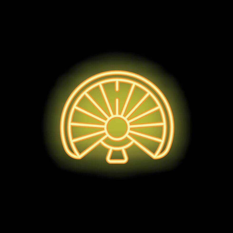 Glowing neon sign of a wheel of fortune illuminating the dark vector