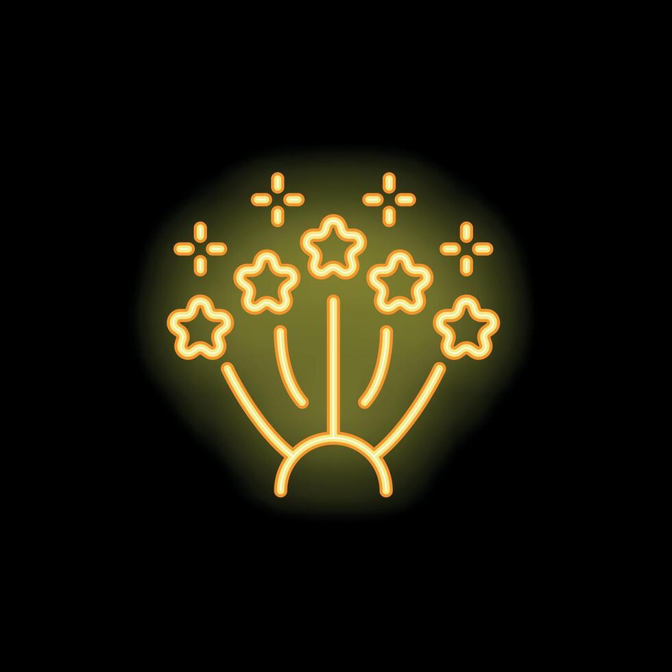 Neon fireworks exploding with yellow light on black background vector