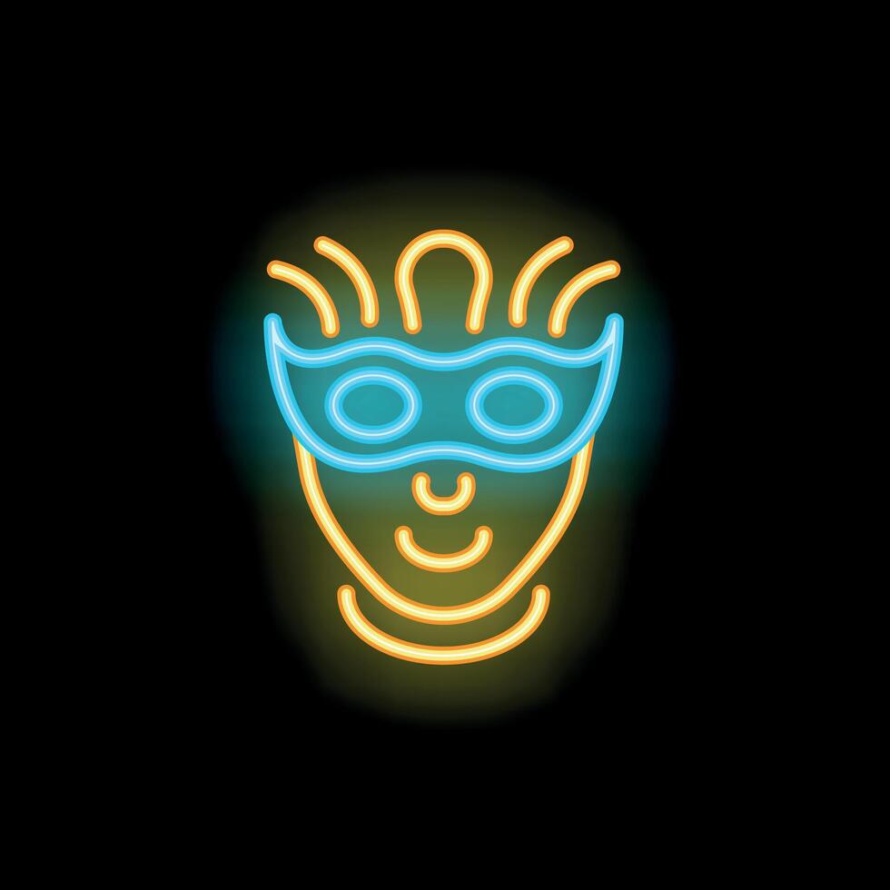 Neon sign representing a person wearing a carnival mask and smiling vector