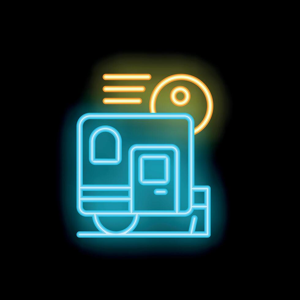 Neon sign of a camper van moving towards the sun vector
