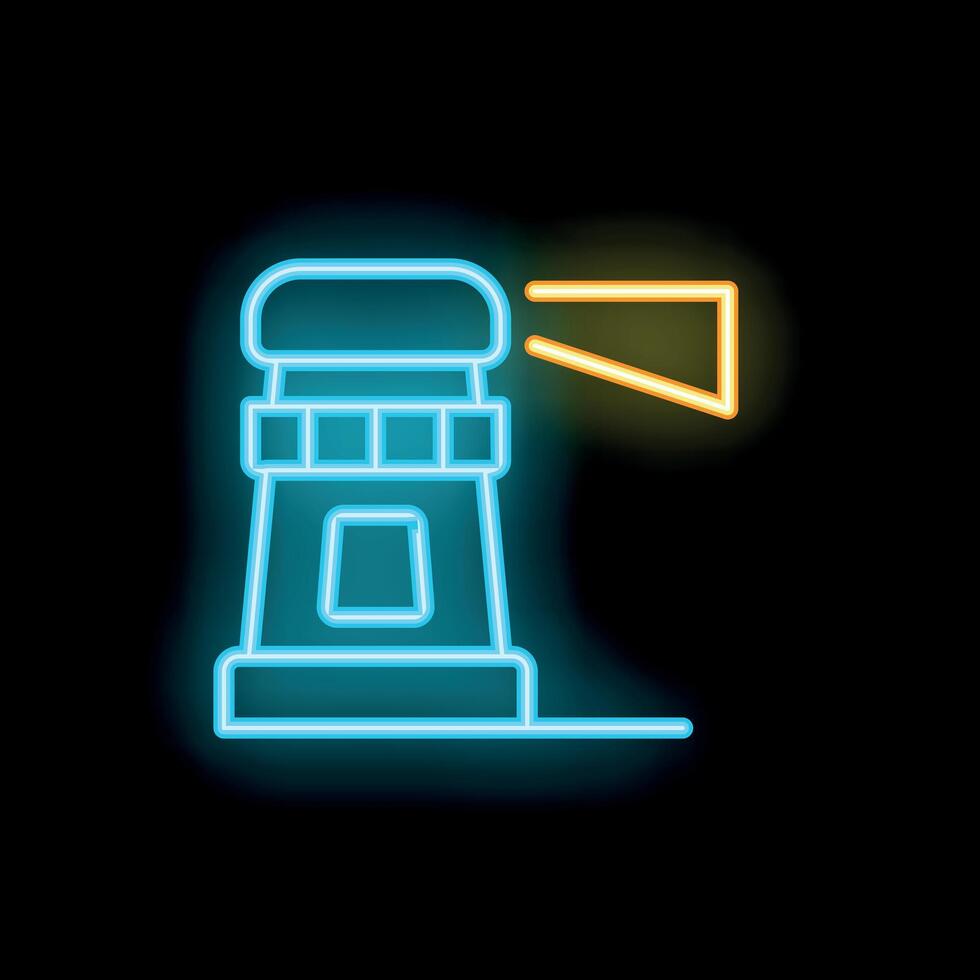 Neon lighthouse emitting light beam at night symbolizing guidance and safety vector