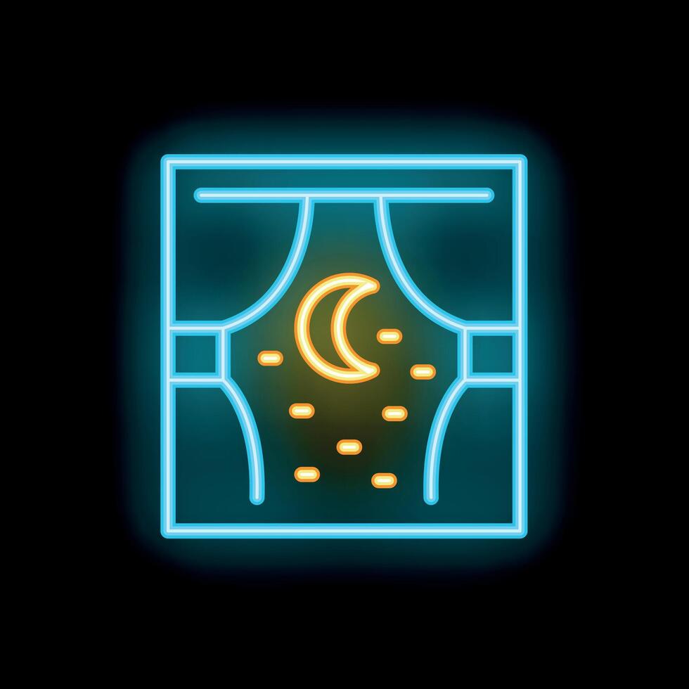Neon window showing crescent moon and stars at night vector
