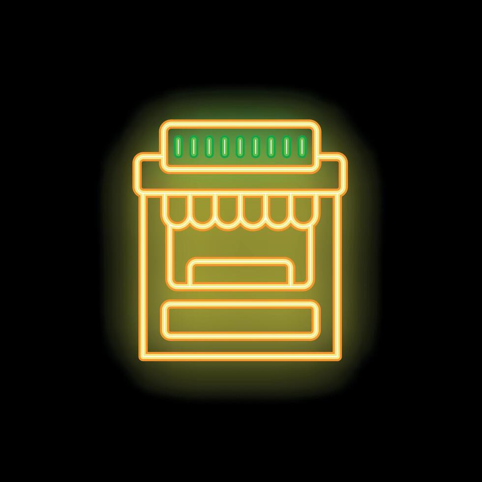 Neon sign representing a kiosk or small shop with a green and yellow glow vector