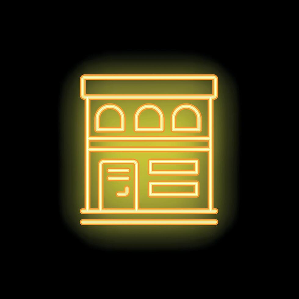 Glowing neon building icon representing modern architecture and urban landscape vector