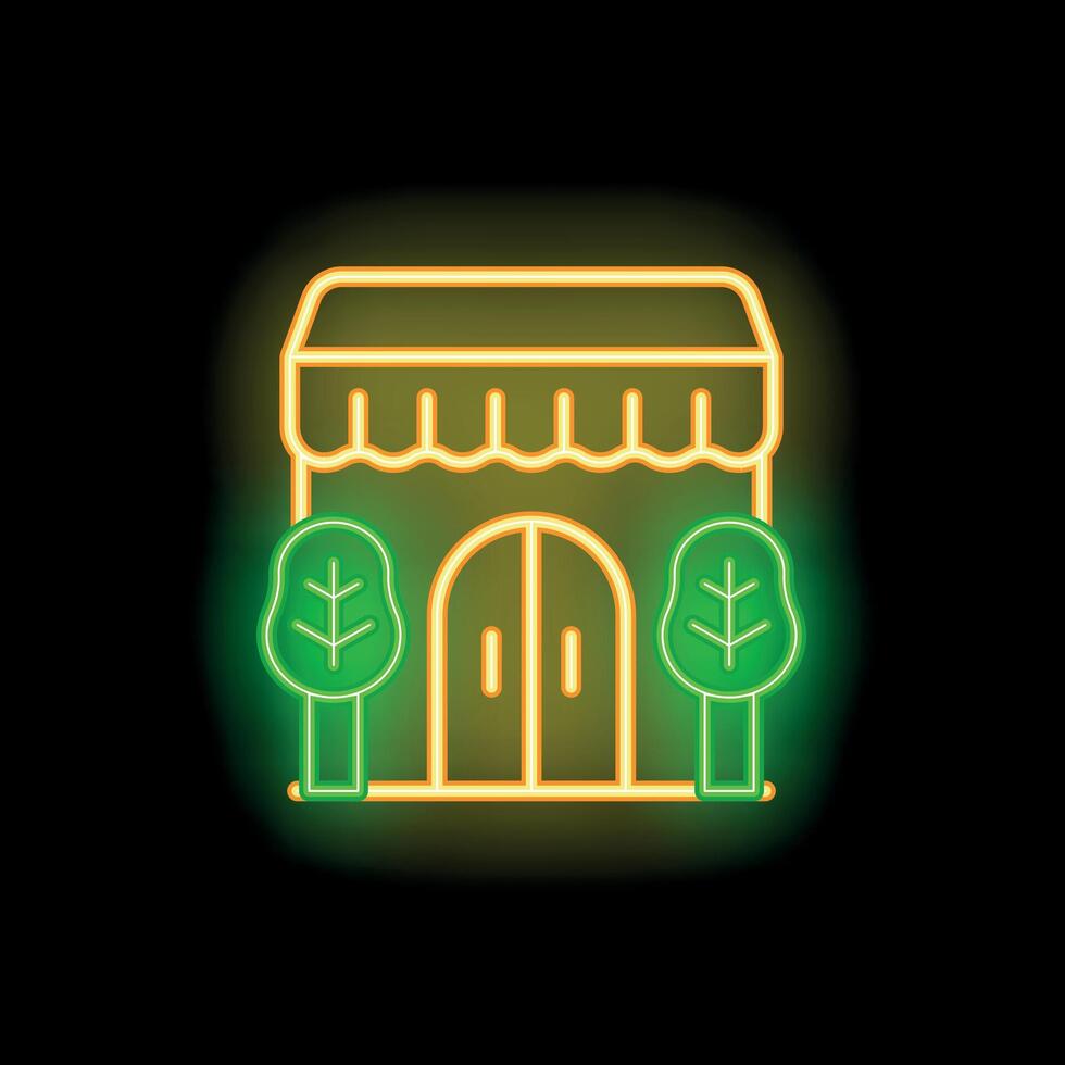 Neon shop sign with trees on black background vector